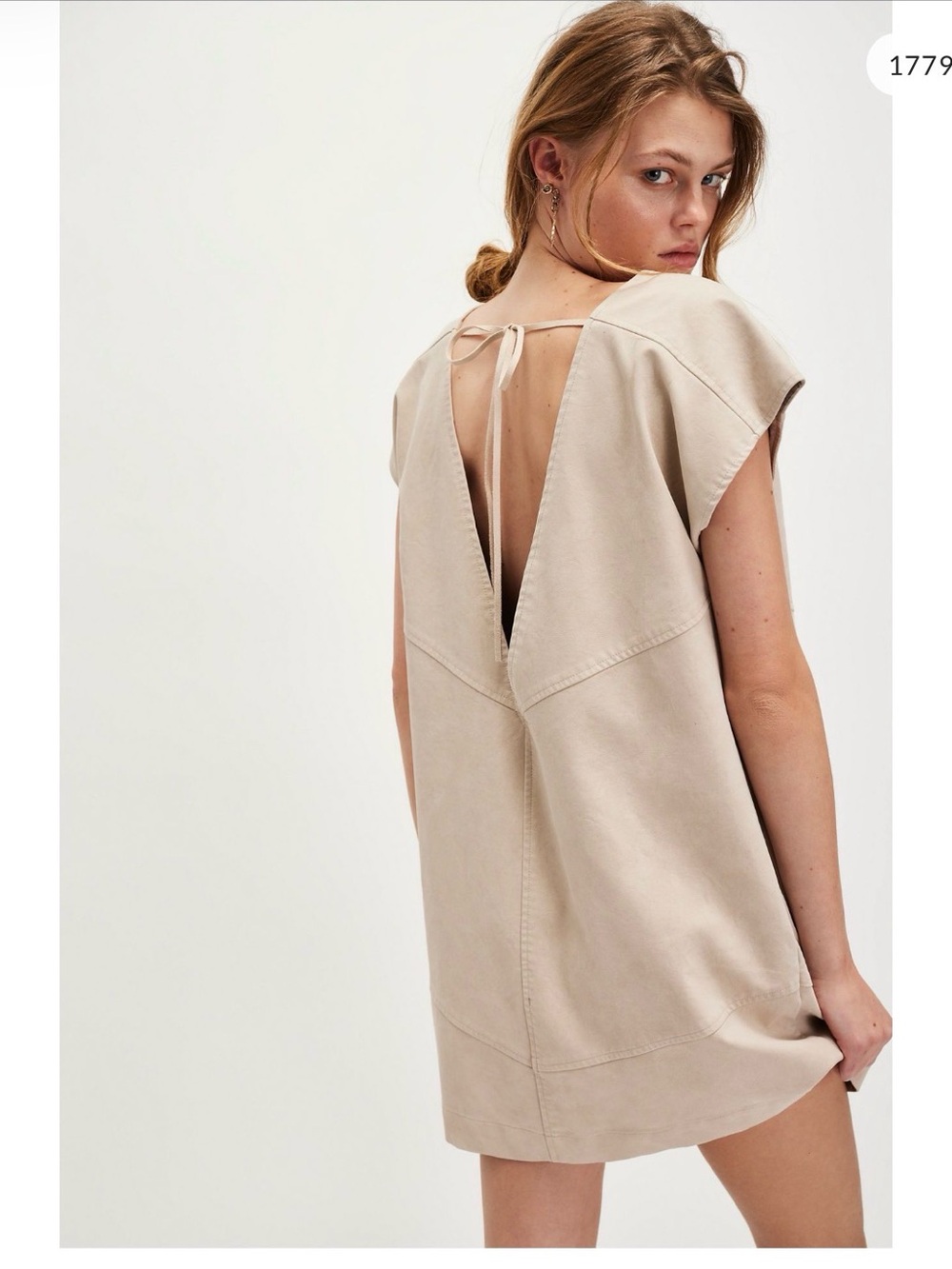 Free People Beige Mini Dress with V-Back Tie